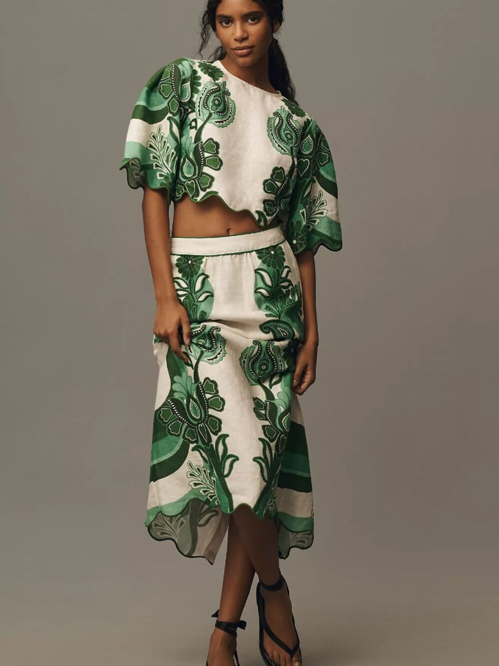Farm Rio Linen Festival Green Midi Skirt *BRAND NEW WITHOUT TAGS* - Picture 2 of 13